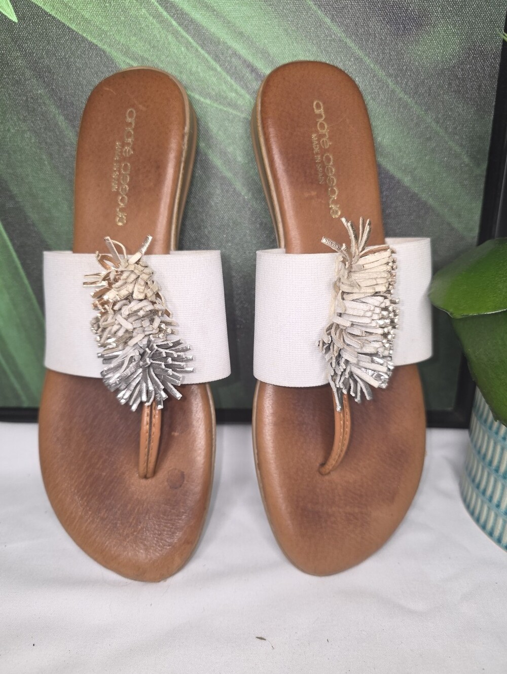 Andre' Assous Novalee Featherweights Leather Fringe demi wedge  sandals.